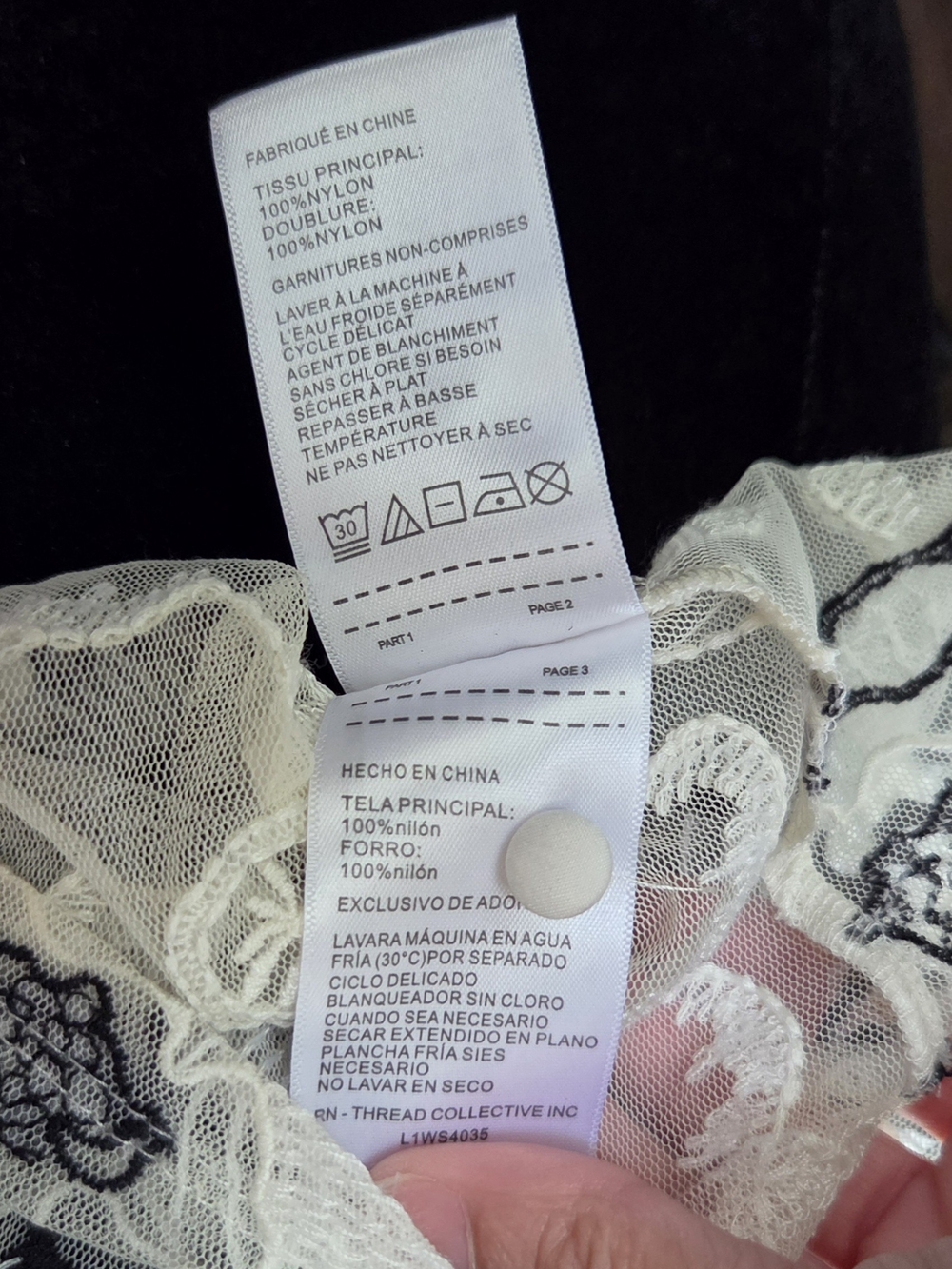 Laundry By Shelli Segal Cream Lace Top with Black Floral Embroidery Puff Sleeves - Picture 8 of 9